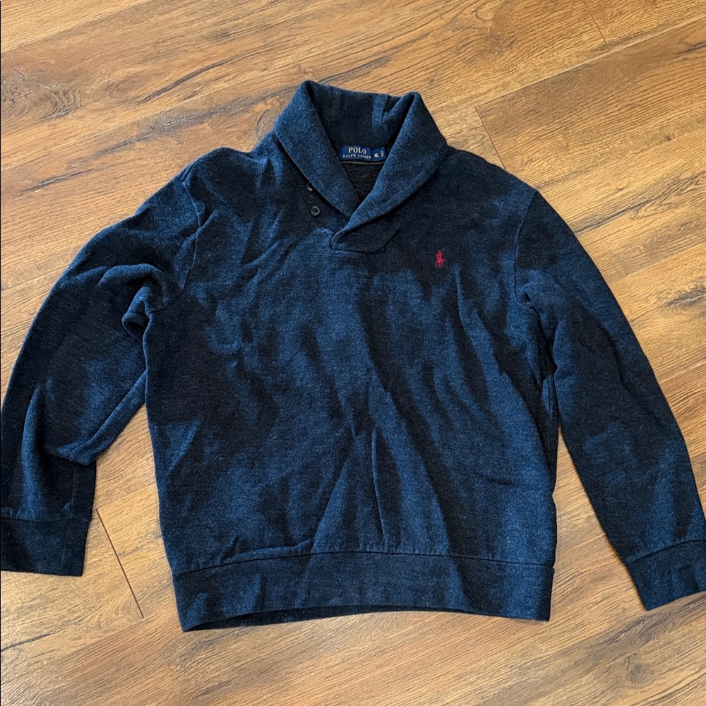Polo by Ralph Lauren Navy Shawl-Collar V-Neck Sweater with Red Pony